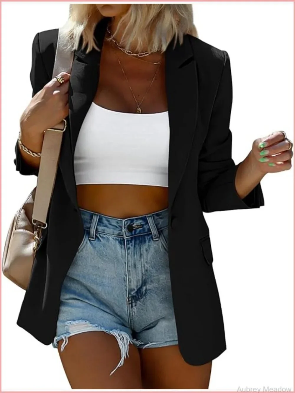 Oversized Long Sleeve Blazer Lapel Collar Button Front Suit Jacket Work